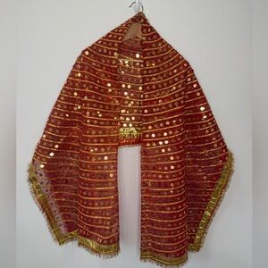 Red and Gold Sheer Saree 41” x 78”